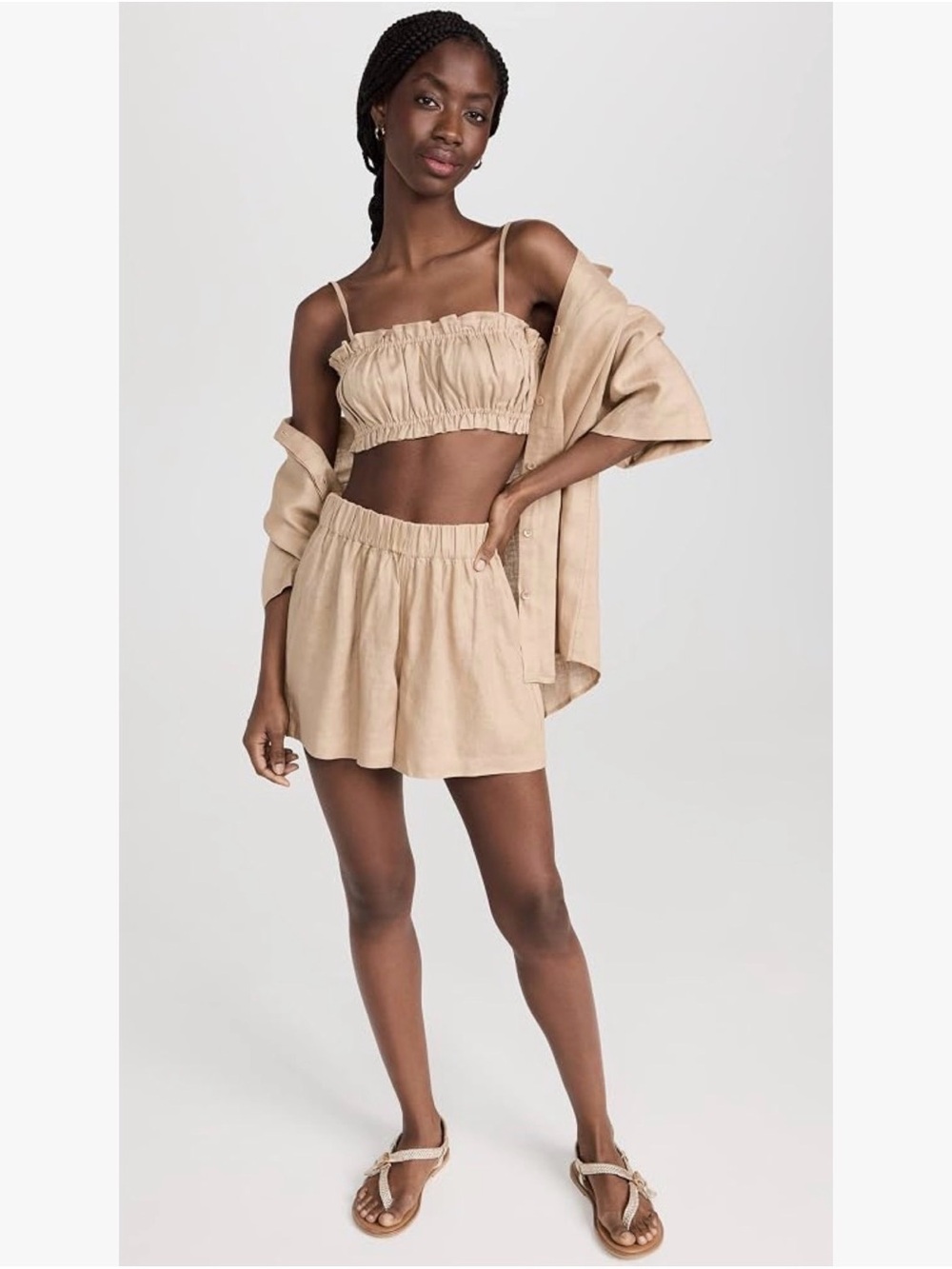 Eberjey 100% Linen Two-Piece Set - Crop Top & Shorts